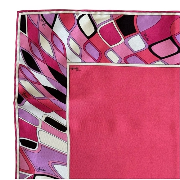 VINTAGE EMILIO PUCCI Silk Pocket Square Pink Geometric Designer Handkerchief - Picture 3 of 6